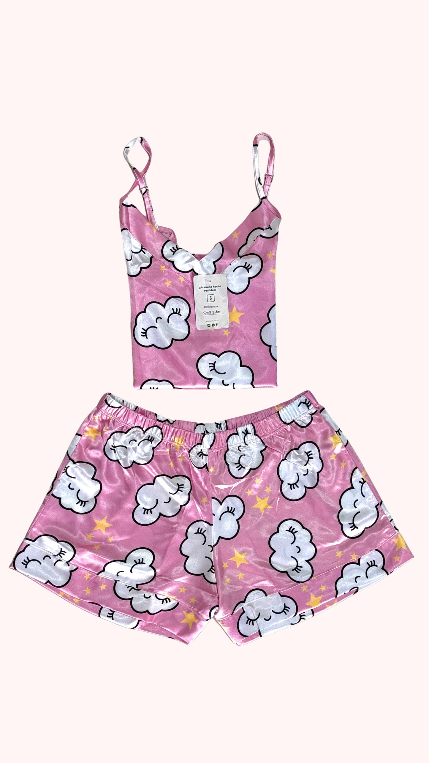 Pijama en Satin Estampada Nubes