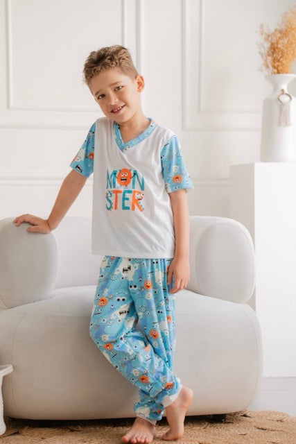 Niño Manga Corta Azul Monster