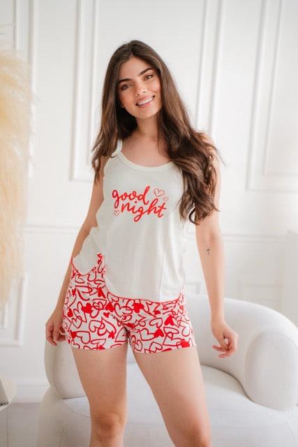 Short Algodón Corazones Rojos