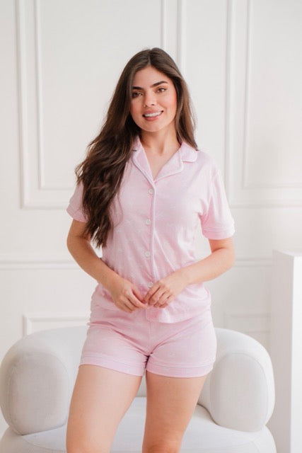 Short Botones Rosada Moñitos