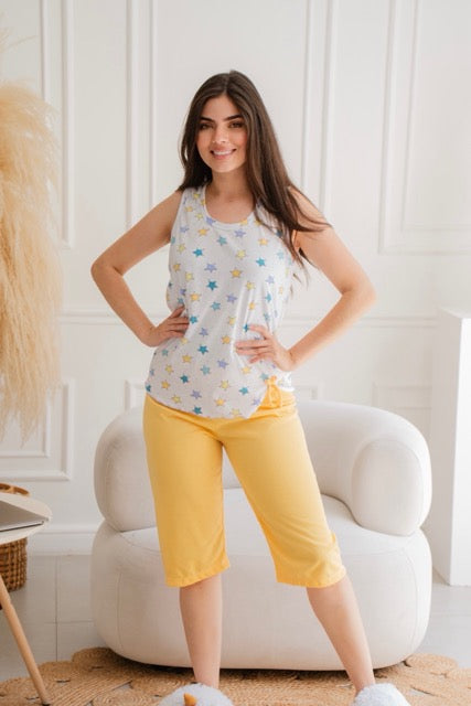 Capri en Algodón Sisa Estrellas Amarillo