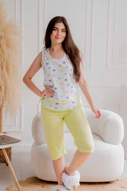 Capri en Algodón Sisa Estrellas Verde