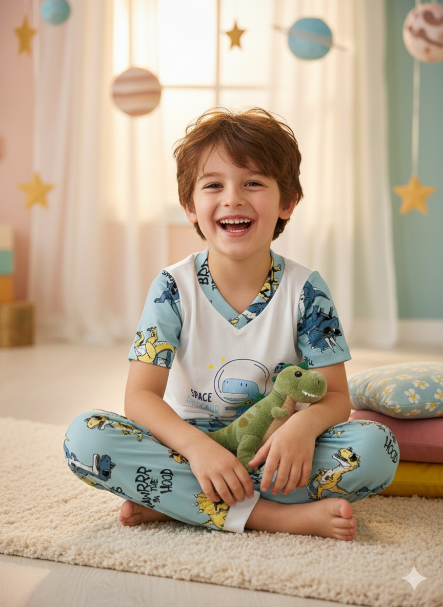 Niño Manga Corta Dino Azul