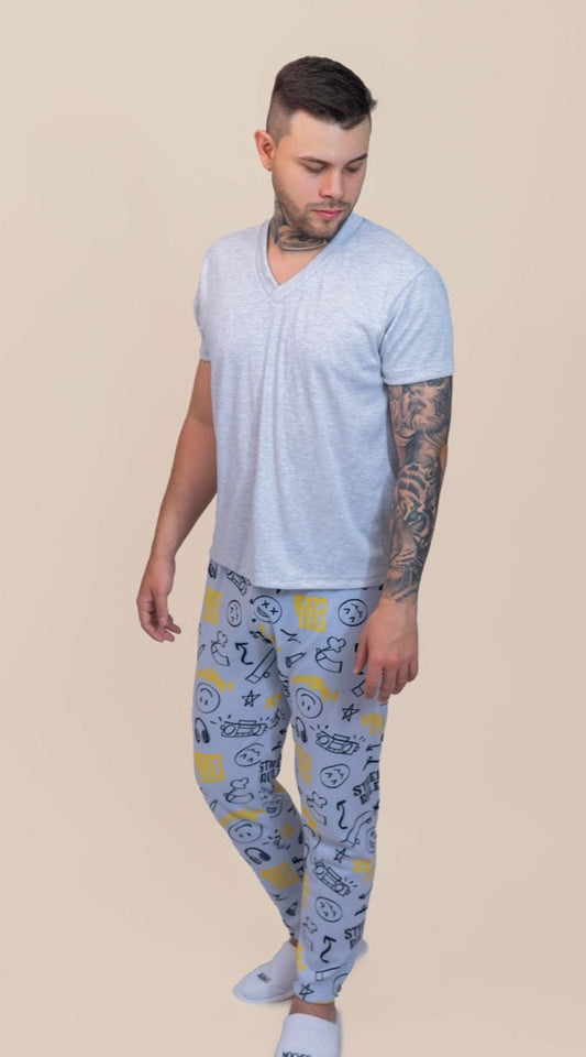 Hombre Pant Largo Estampado Gris