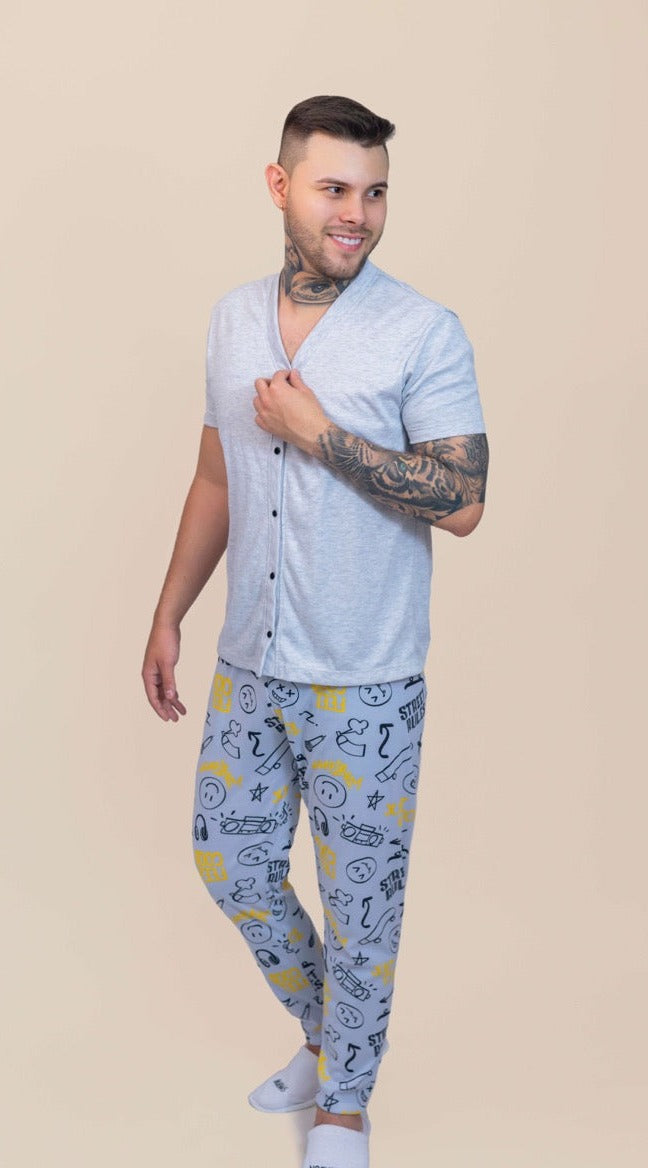 Hombre Pant Largo Estampado Gris Bot