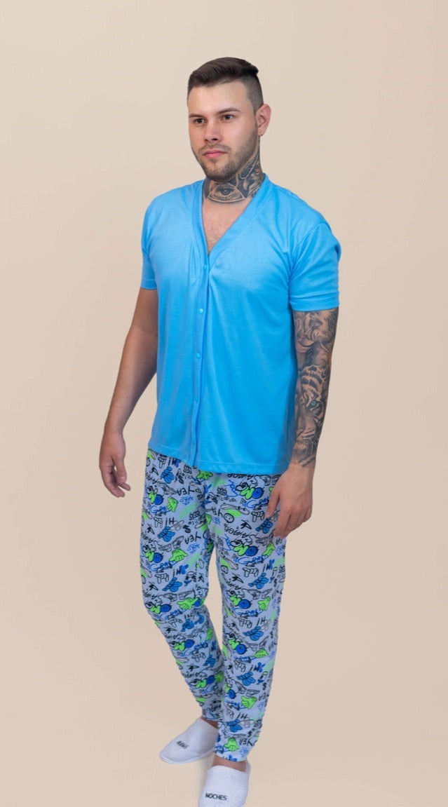 Hombre Pant Largo Estampado Azul Ortencia Bot