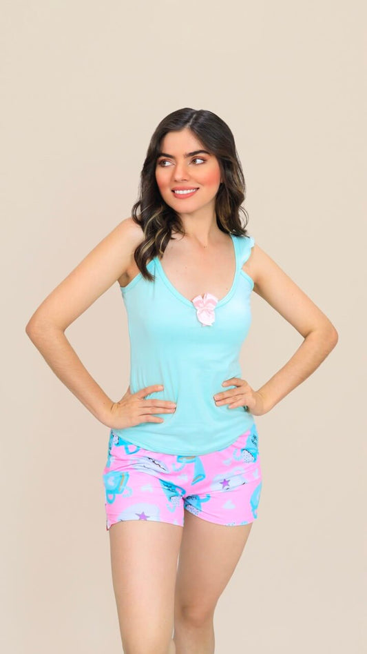 Short Summer Verde Menta Rosado