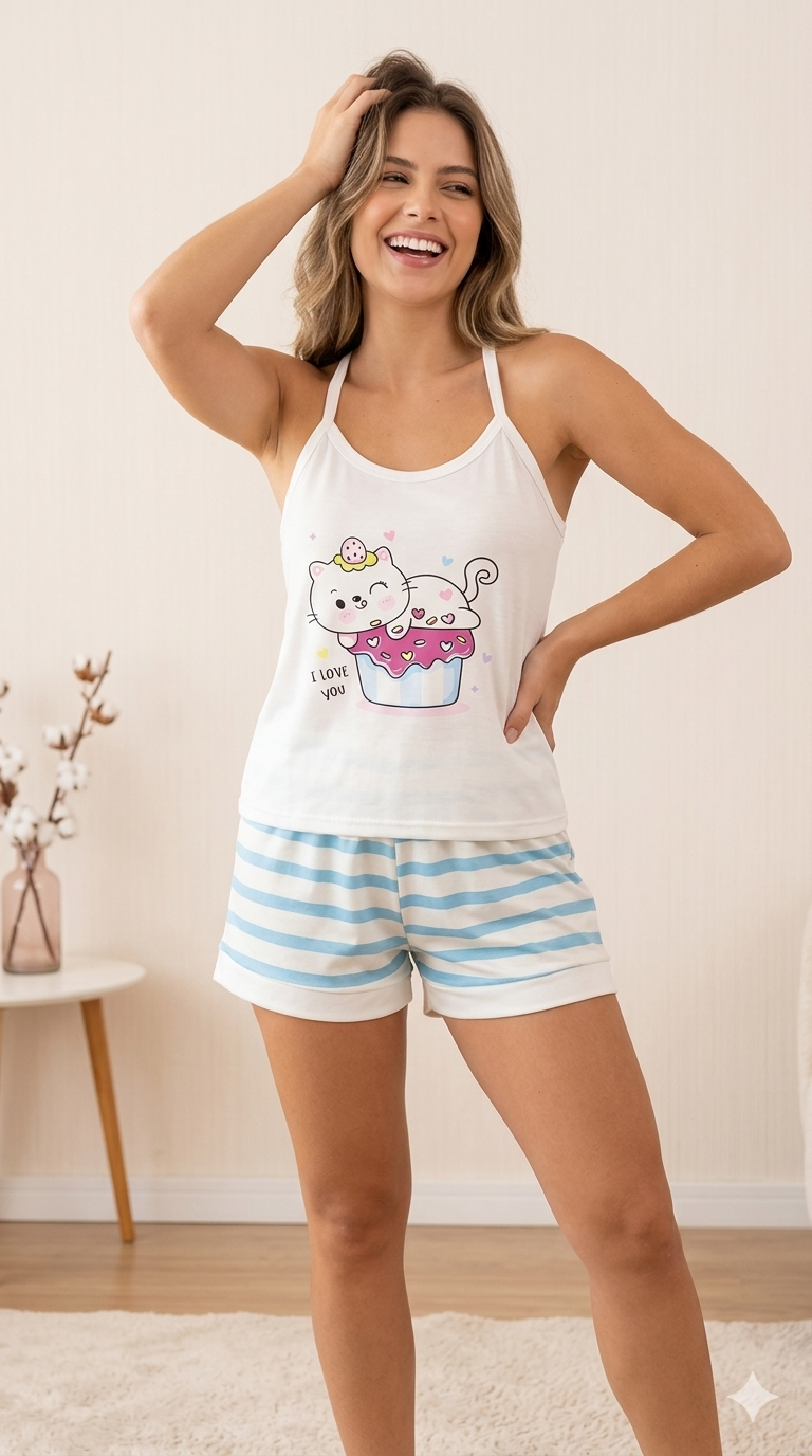 Short Algodón gatito rayas