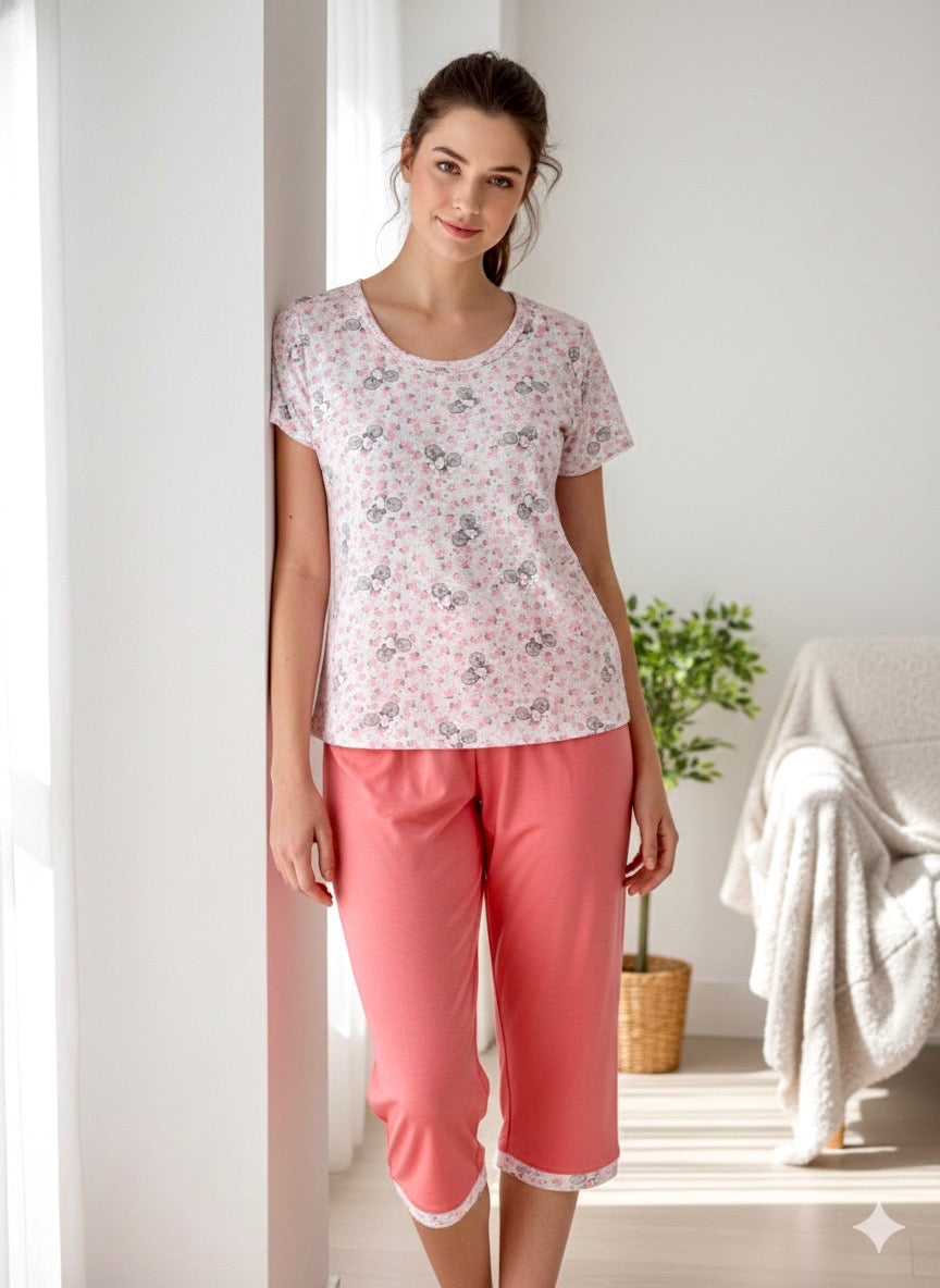 Capri en Algodón Sisa Coral Estampada