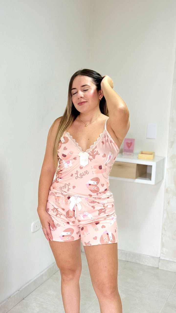 Short Acetato Encaje Coqueta Llamas cute