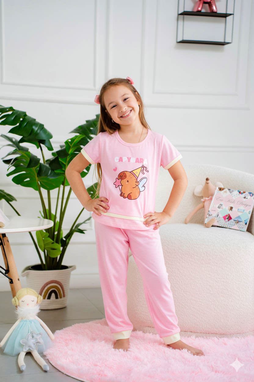 Niña Manga Corta Capibara Rosada