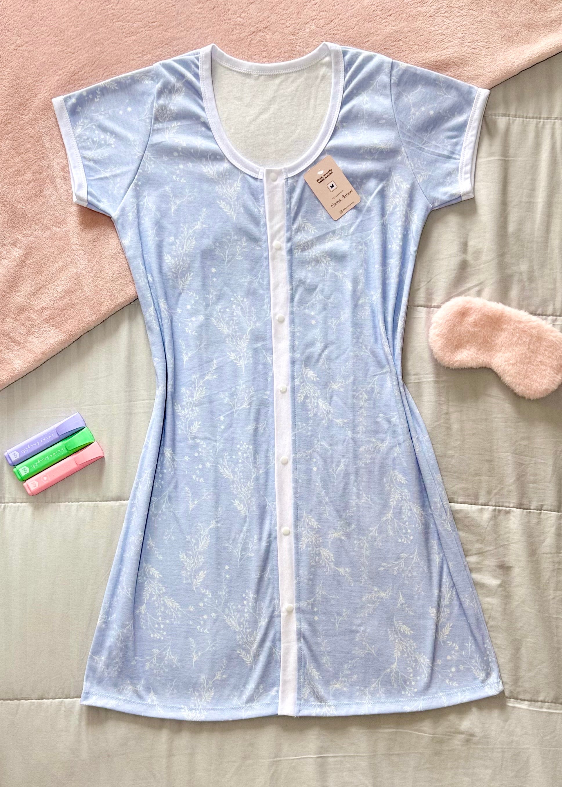 Vestido Algodón Señorial Botones Celeste