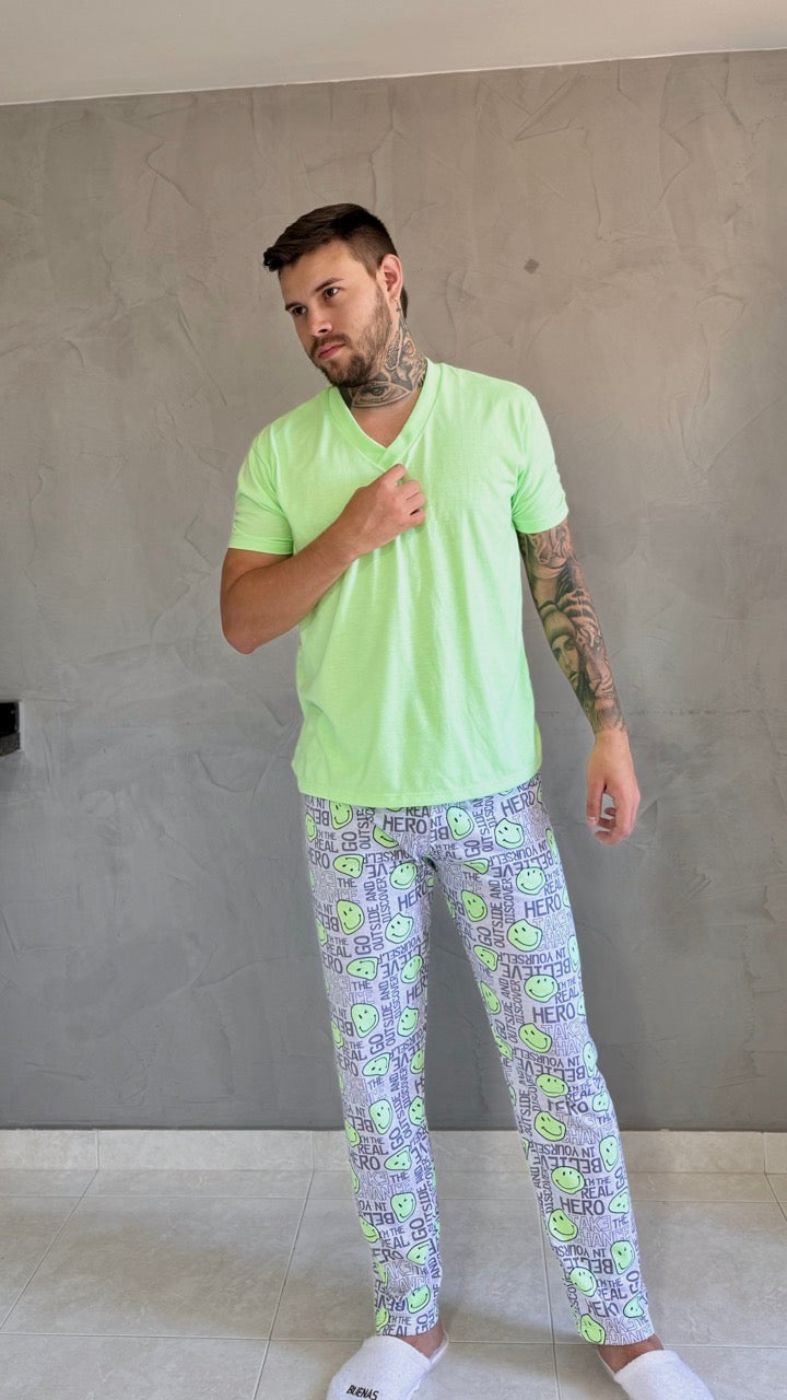 Hombre Pant Largo Estampado Verde