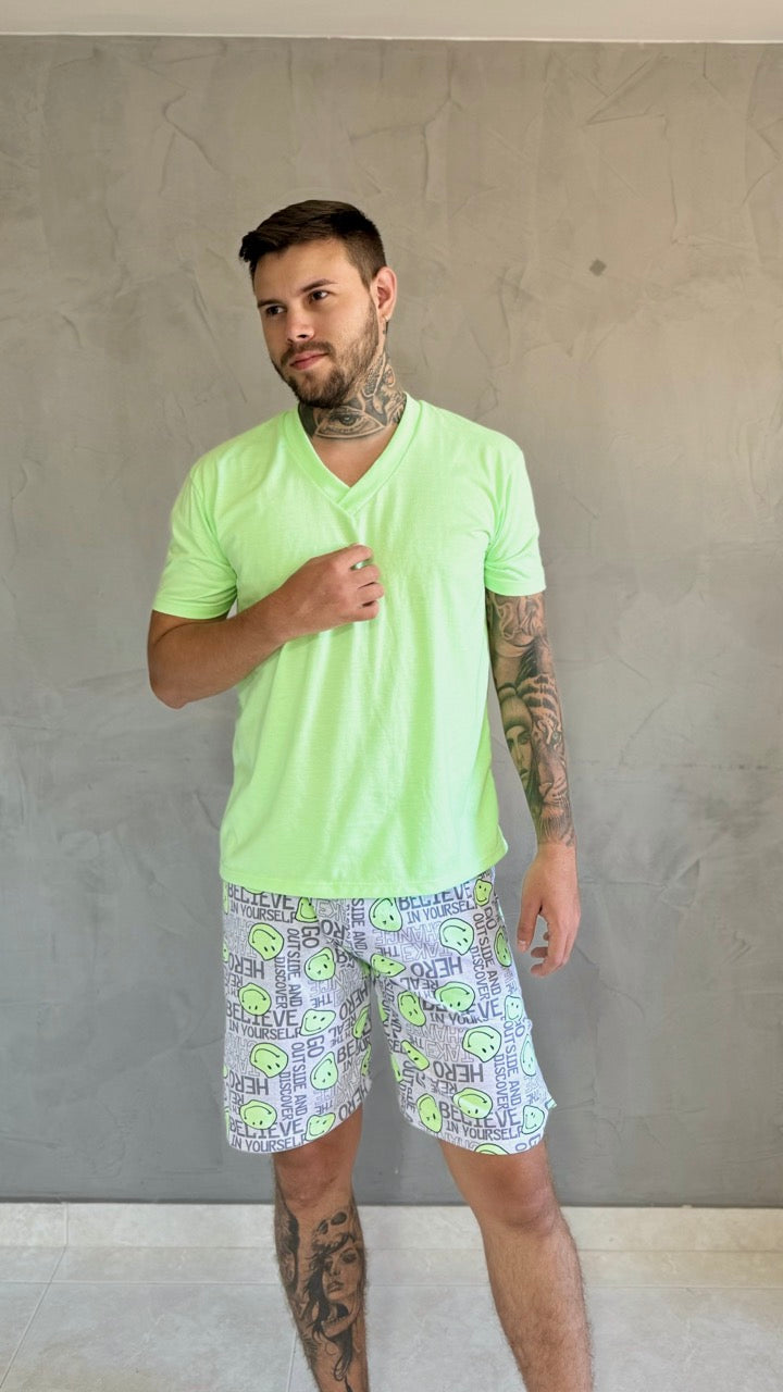 Hombre Pant Corto Estampado Verde