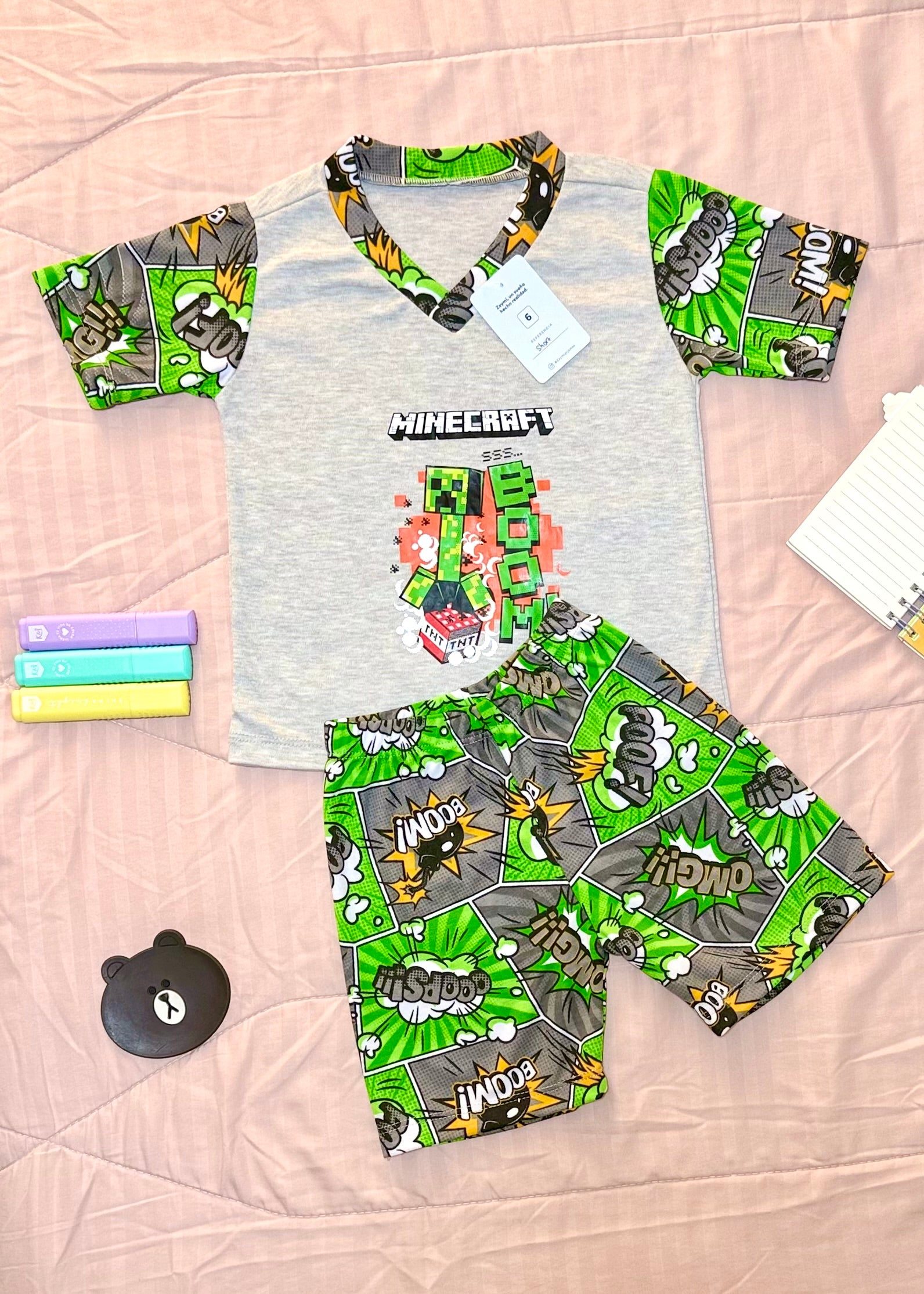 Niño Corta Minecraf Verde