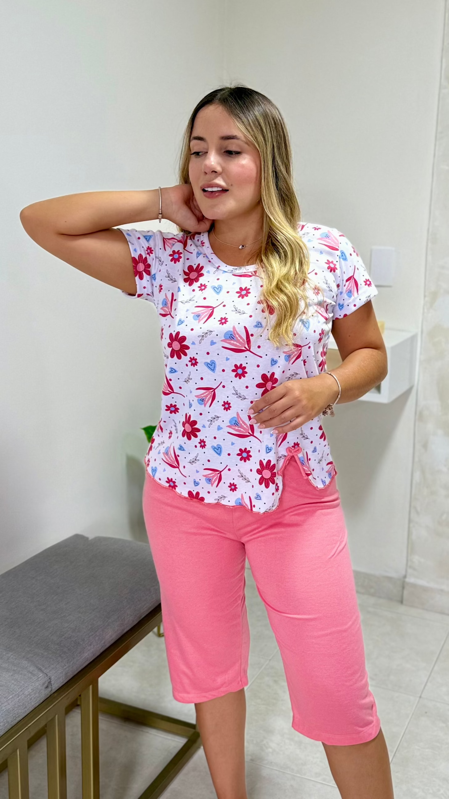 Capri en Algodón Manga Coral