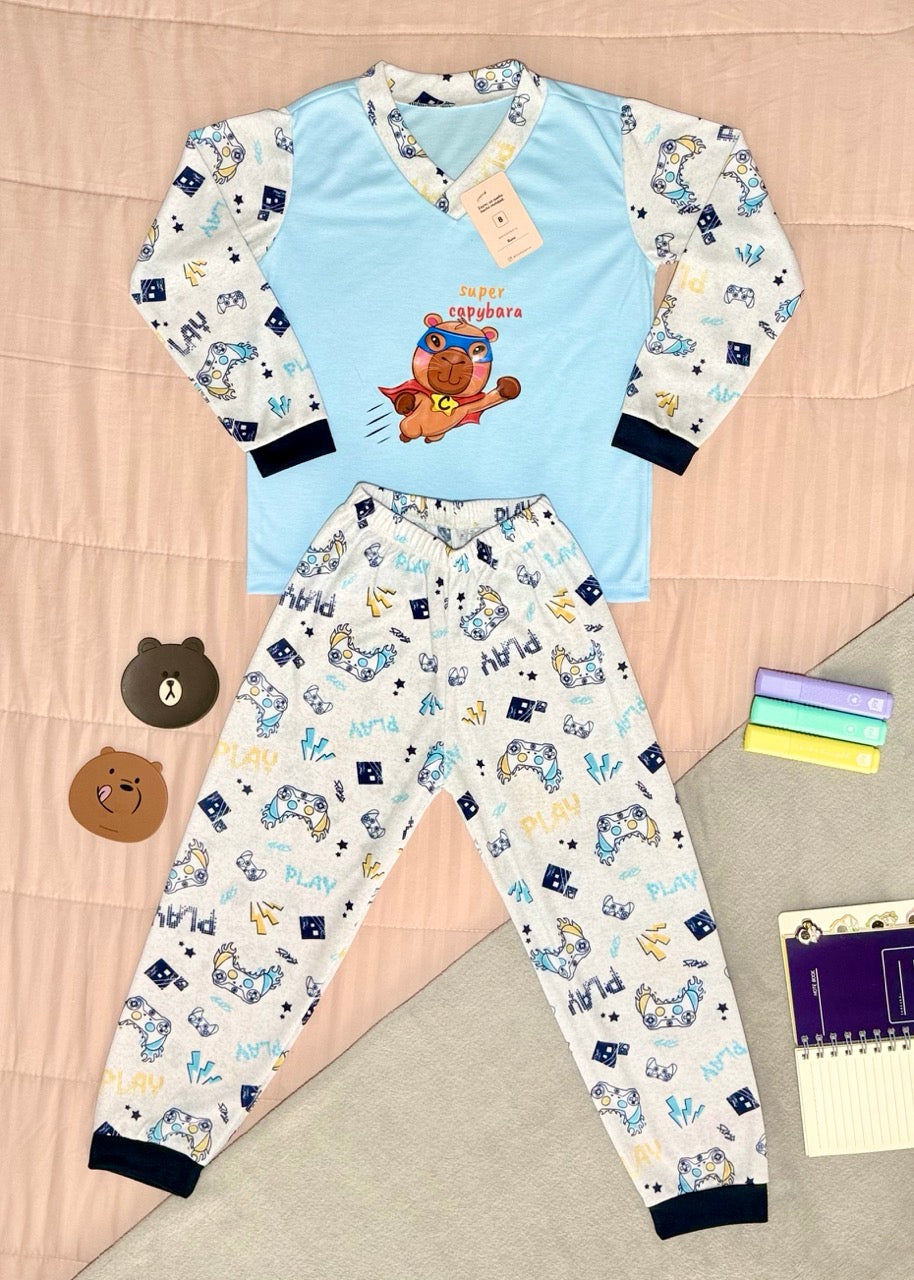 Niño Manga Larga Celeste Capibara