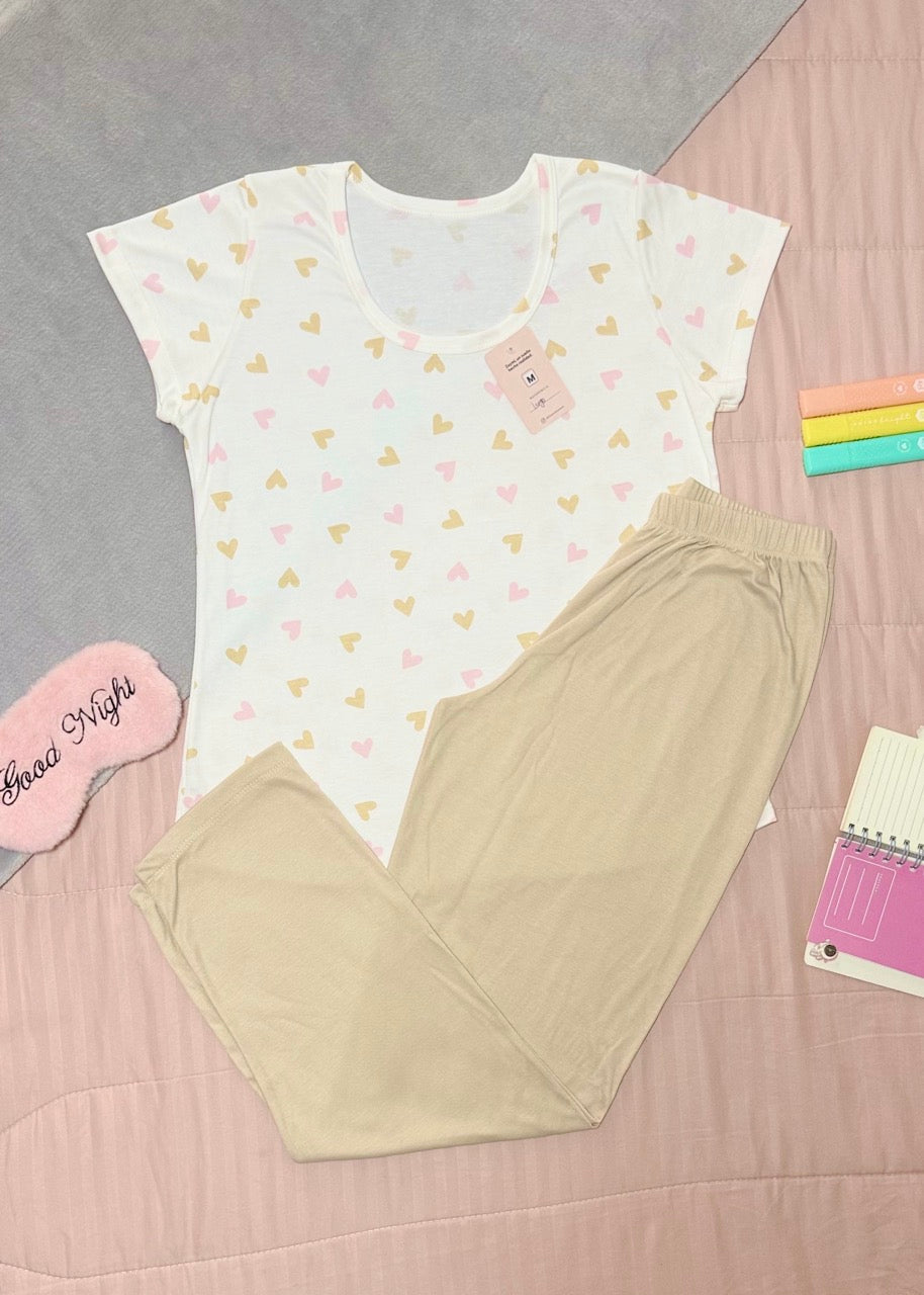 Pantalón Largo Algodón Corazones Caqui