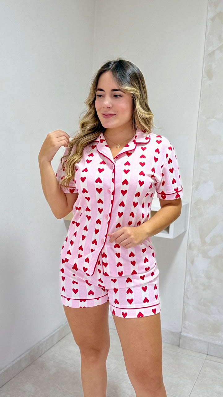 Short Botones Rayas Rosadas