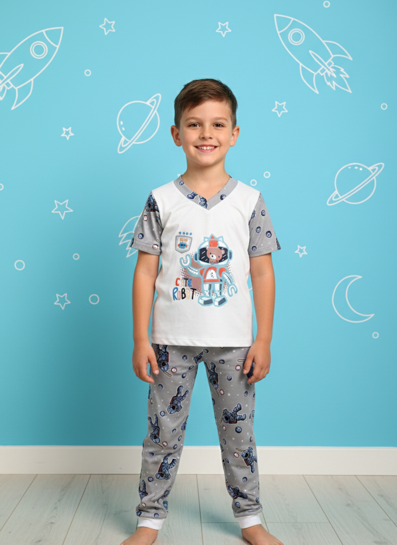 Niño Manga Corta Gris Astronauta