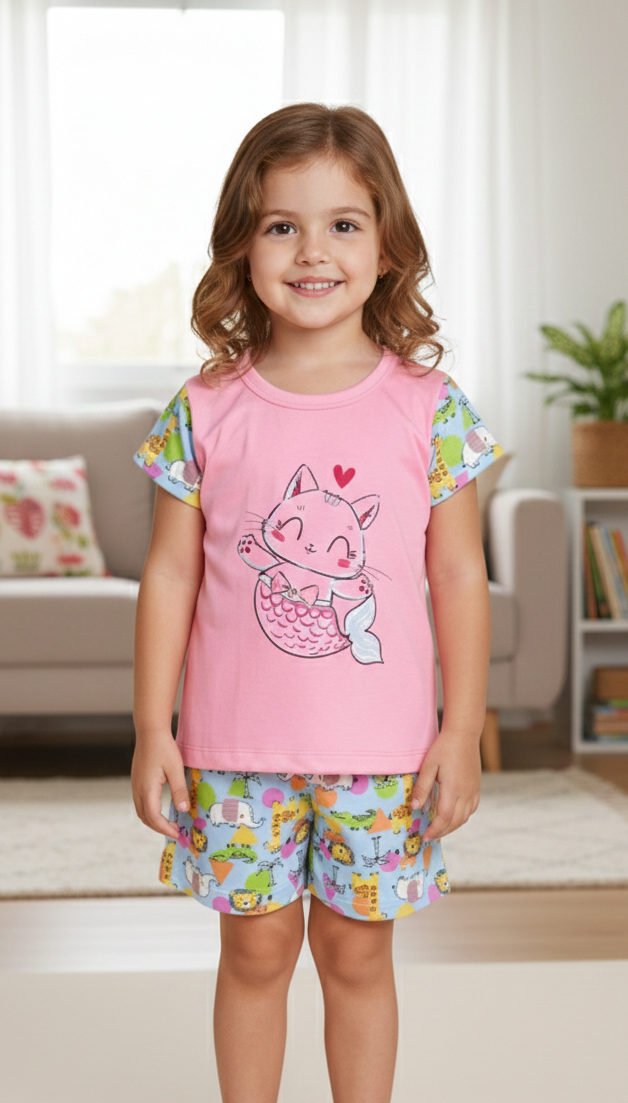 Niña Corta Rosada Animalitos